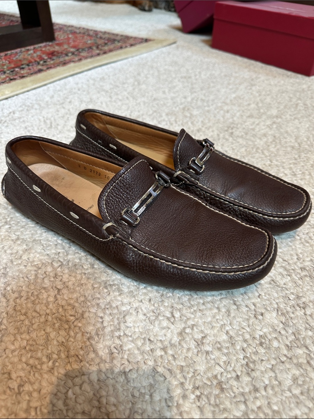 Prada Dark Brown Pebbled Leather Bit Driving Loafers